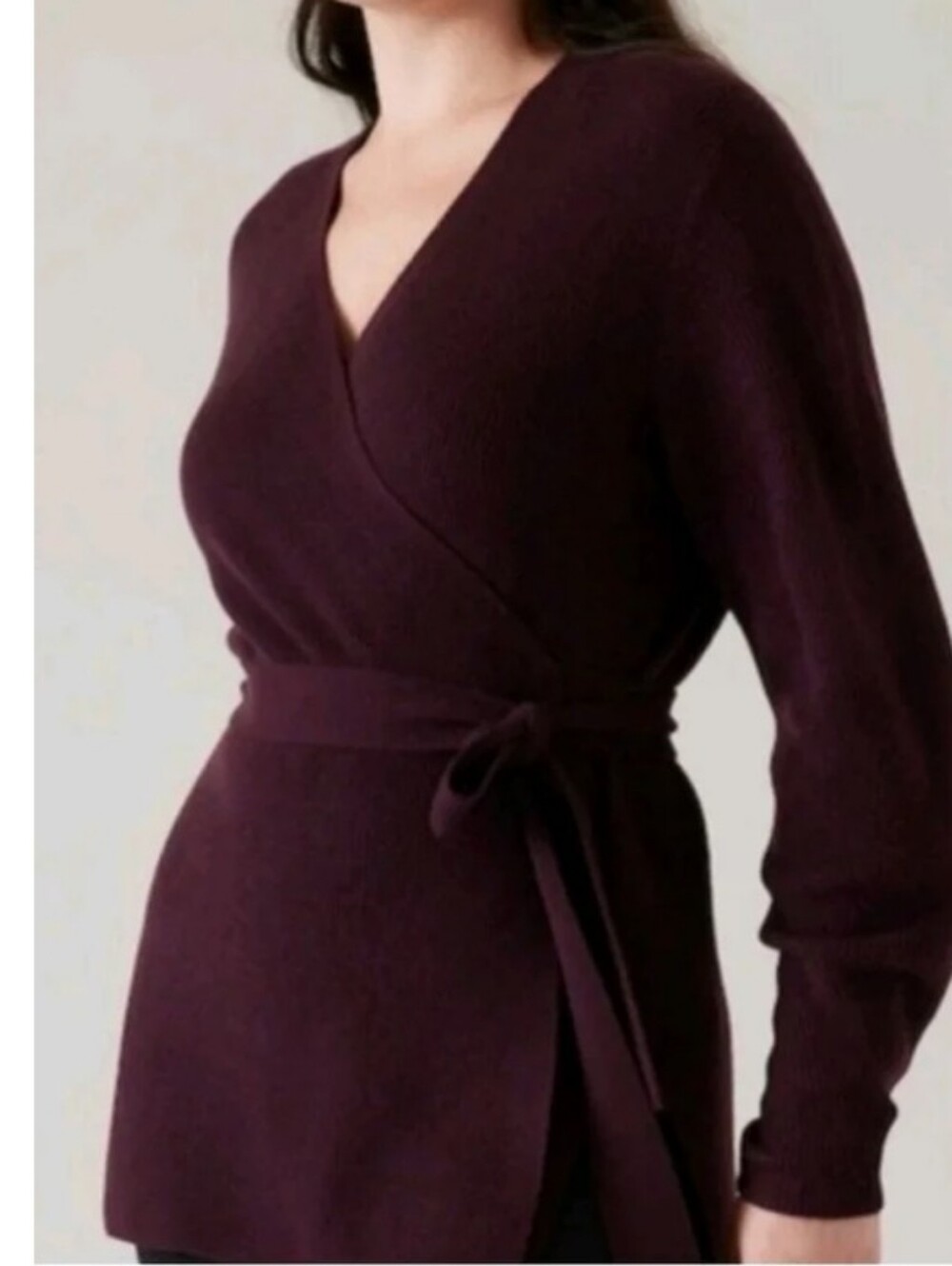 Athleta Alpine Wrap Cardigan Sweater Wool Cashmere Women's XL Merlot Purple